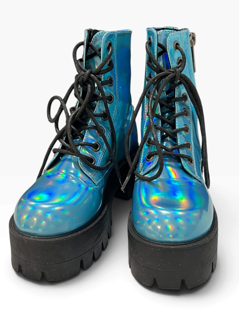 Doll’s Kill Current Mood Metallic Blue Platform Combat Boots Size 7